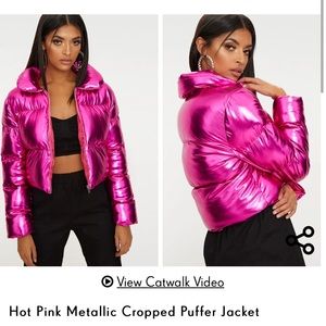 pink metallic bubble coat